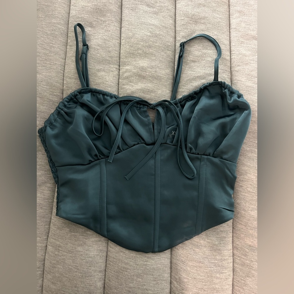 brand new silk material green corset top